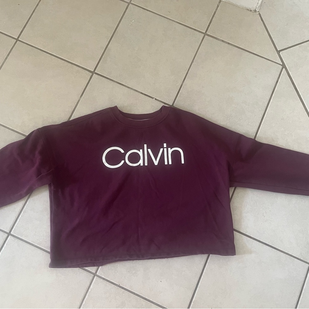 Calvin Klein Burgundy Cropped Pullover Sweatshirt Size M
